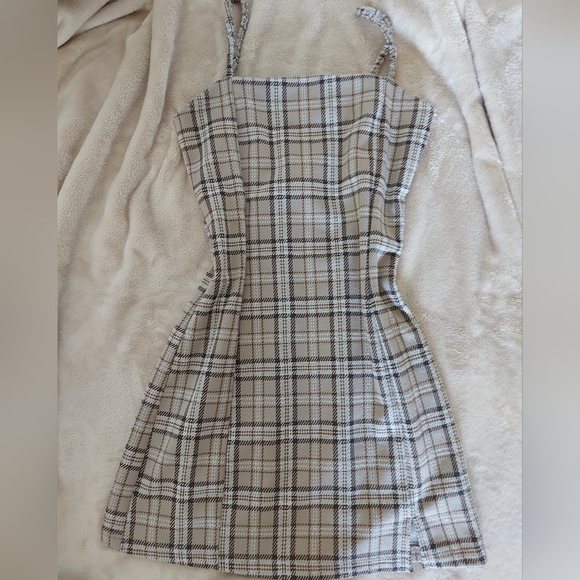 Brown Plaid Mini Dress - Picture 2 of 6